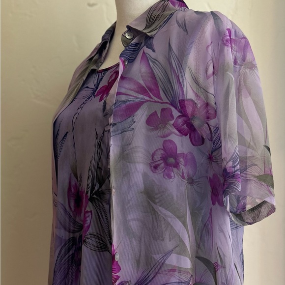 Modern Essentials Purple Floral Print Semi-Sheer Blouse and Shell (Medium) NWOT - Picture 4 of 8